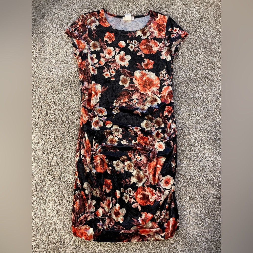 Maternity Velvet Floral Dress